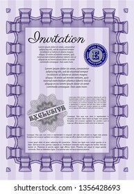 Violet Vintage invitation. With complex linear background. Detailed. Excellent design. 