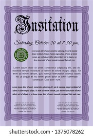 Violet Vintage invitation. With complex linear background. Sophisticated design. Vector illustration. 