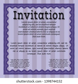 Violet Vintage invitation. With complex linear background. Vector illustration. Retro design. 