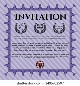 Violet Vintage invitation. With complex linear background. Vector illustration. Excellent design. 