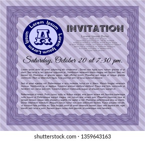 Violet Vintage invitation. Cordial design. Vector illustration. With great quality guilloche pattern. 