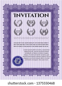 Violet Vintage invitation. Cordial design. Customizable, Easy to edit and change colors. With great quality guilloche pattern. 