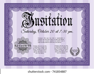 Violet Vintage invitation. Cordial design. Detailed. With background. 