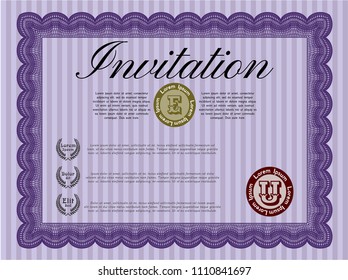 Violet Vintage invitation. Customizable, Easy to edit and change colors. With guilloche pattern and background. Good design. 
