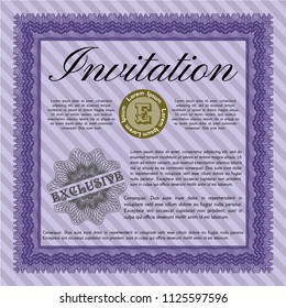 Violet Vintage invitation. Customizable, Easy to edit and change colors. With guilloche pattern. Artistry design. 