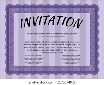 Violet Vintage invitation. Customizable, Easy to edit and change colors. With complex background. Retro design. 