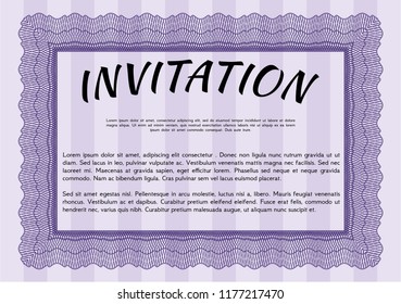 Violet Vintage invitation. Customizable, Easy to edit and change colors. Printer friendly. Money Pattern. 