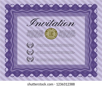 Violet Vintage invitation. Customizable, Easy to edit and change colors. With guilloche pattern. Modern design. 