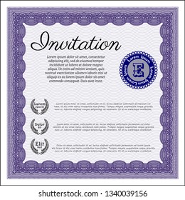Violet Vintage invitation. Customizable, Easy to edit and change colors. Printer friendly. Beauty design. 