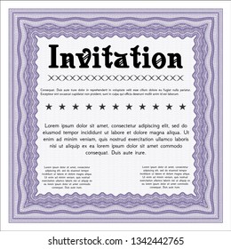 Violet Vintage invitation. Customizable, Easy to edit and change colors. With complex linear background. Cordial design. 