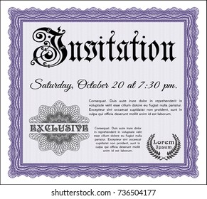 Violet Vintage invitation. Customizable, Easy to edit and change colors. With background. Excellent design. 