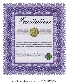 Violet Vintage invitation. Customizable, Easy to edit and change colors. With quality background. Money Pattern design. 