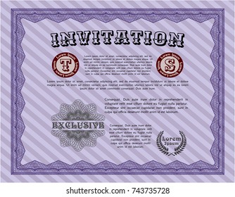 Violet Vintage invitation. Customizable, Easy to edit and change colors. Printer friendly. Money Pattern. 