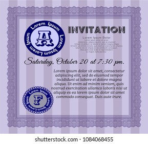 Violet Vintage invitation. Detailed. With complex background. Modern design. 