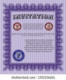 Violet Vintage invitation. Detailed. With great quality guilloche pattern. Cordial design. 