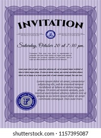 Violet Vintage invitation. Detailed. Printer friendly. Modern design. 