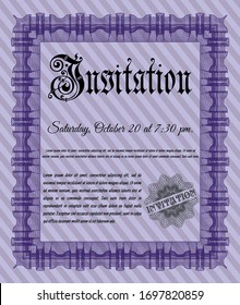 Violet Vintage invitation. Detailed. Printer friendly. Sophisticated design. 