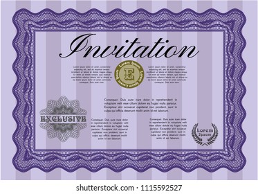  Violet Vintage invitation. Easy to print. Money Pattern design. Vector illustration. 