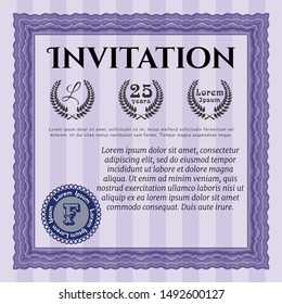 Violet Vintage invitation. Easy to print. Cordial design. Detailed. 