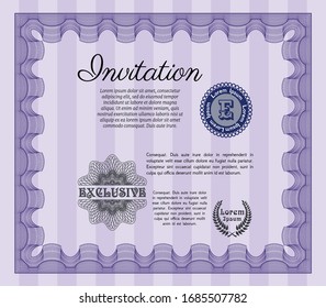 Violet Vintage invitation. Easy to print. Detailed. Money Pattern. 