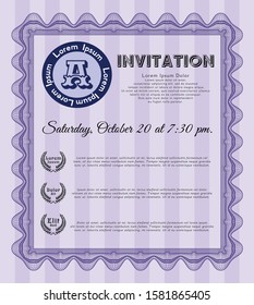 Violet Vintage invitation. Elegant design. Easy to print. Detailed. 