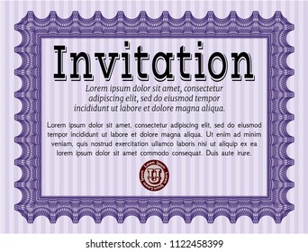 Violet Vintage invitation. Excellent design. With guilloche pattern. Detailed. 