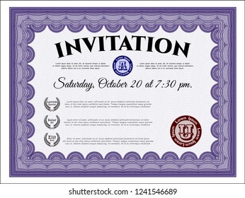 Violet Vintage invitation. Excellent design. Vector illustration. Complex background. 