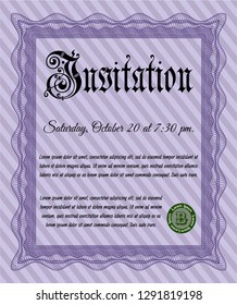 Violet Vintage invitation. Good design. Detailed. Complex background. 