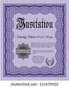 Violet Vintage invitation. With great quality guilloche pattern. Artistry design. Customizable, Easy to edit and change colors. 