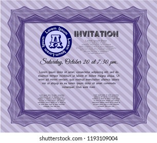 Violet Vintage invitation. With great quality guilloche pattern. Detailed. Money style design. 