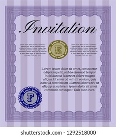 Violet Vintage invitation. With great quality guilloche pattern. Vector illustration. Retro design. 