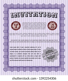 Violet Vintage invitation. With great quality guilloche pattern. Superior design. Detailed. 