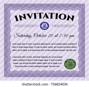 Violet Vintage invitation. With great quality guilloche pattern. Beauty design. Customizable, Easy to edit and change colors. 