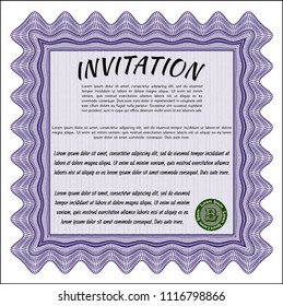 Violet Vintage invitation. With guilloche pattern. Detailed. Money design. 