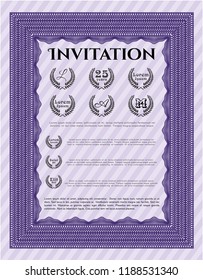 Violet Vintage invitation. With guilloche pattern. Detailed. Money design. 