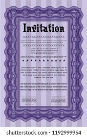 Violet Vintage invitation. With guilloche pattern and background. Vector illustration. Perfect design. 