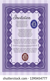 Violet Vintage invitation. With guilloche pattern. Detailed. Nice design. 