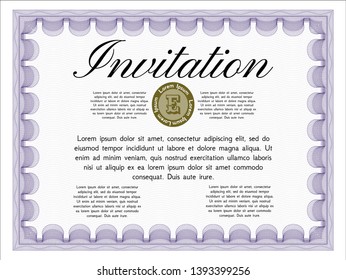 Violet Vintage invitation. With guilloche pattern and background. Superior design. Customizable, Easy to edit and change colors. 