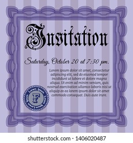 Violet Vintage invitation. With guilloche pattern. Customizable, Easy to edit and change colors. Retro design. 