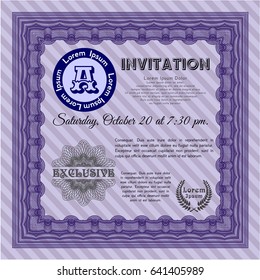 Violet Vintage invitation. With guilloche pattern. Good design. Detailed. 
