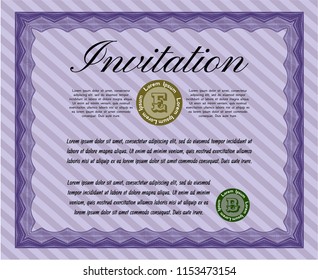 Violet Vintage invitation. With linear background. Vector illustration. Money design. 