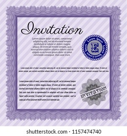 Violet Vintage invitation. With linear background. Artistry design. Customizable, Easy to edit and change colors. 