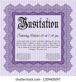Violet Vintage invitation. With linear background. Vector illustration. Money design. 