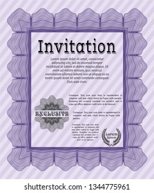 Violet Vintage invitation. With linear background. Artistry design. Vector illustration. 