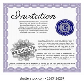 Violet Vintage invitation. With linear background. Customizable, Easy to edit and change colors. Superior design. 