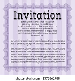 Violet Vintage invitation. With linear background. Lovely design. Vector illustration. 