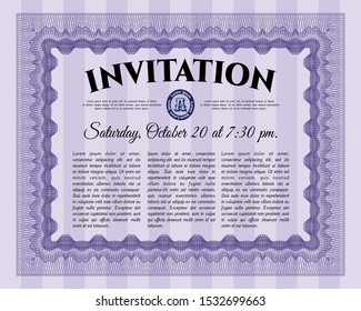 Violet Vintage invitation. With linear background. Detailed. Money Pattern design. 