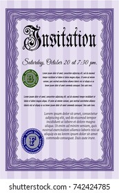 Violet Vintage invitation. With linear background. Superior design. Customizable, Easy to edit and change colors. 