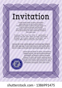 Violet Vintage invitation. Lovely design. With guilloche pattern. Customizable, Easy to edit and change colors. 