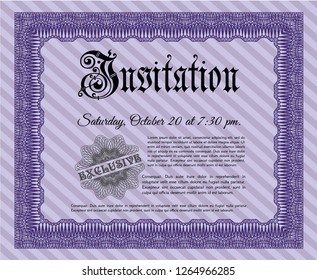 Violet Vintage invitation. Money design. With background. Vector illustration. 